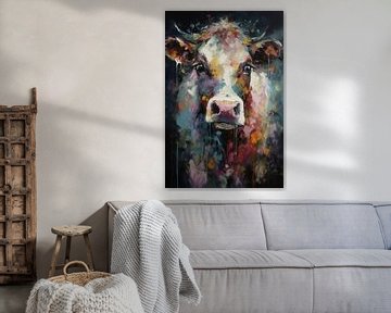 Koe in ruwe acryltechniek van NJ Midnight Studio