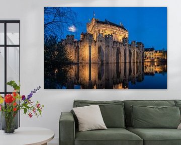 Volle maan bij het Gravensteen in Gent van Jeroen de Jongh Fotografie