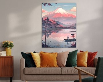 Japans landschap met de berg Fuji van Jan Bechtum