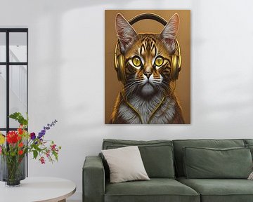 Katze mit Kopfhörern von Santiago Diaz Leon