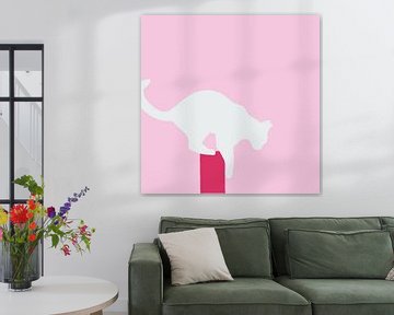 Kat, silhouet minimalistische illustratie roze van Colors And Happiness