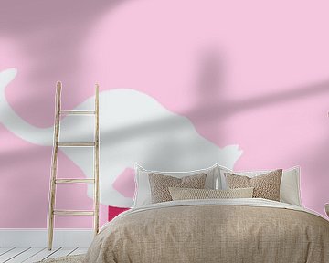 Kat, silhouet minimalistische illustratie roze van Femke Bender
