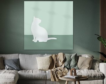 Kat, silhouet minimalistische illustratie groen van Femke Bender