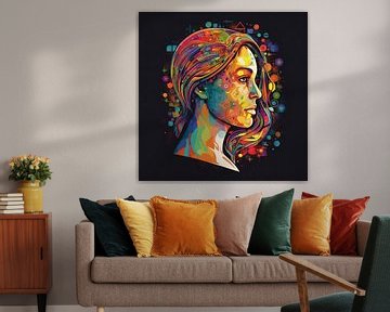 Vrouw, profiel, abstract, kleurig van Jan Bechtum