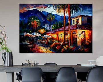 Mexicaans restaurant in Palm Springs, stijl Leonid Afremov van Jan Bechtum