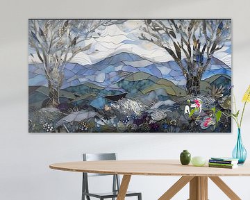Landschaft aus Glasscherben, Porzellan, Töpferwaren und Acrylfarbe von Jan Bechtum