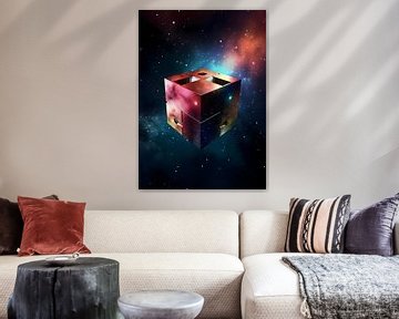 Cube in the universe with reflections of galaxies and nebulae by Jan Bechtum