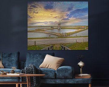 Molen op Texel in de avond zon