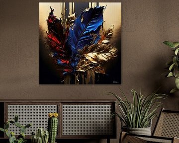 abstract in goud rood en blauw van Gelissen Artworks