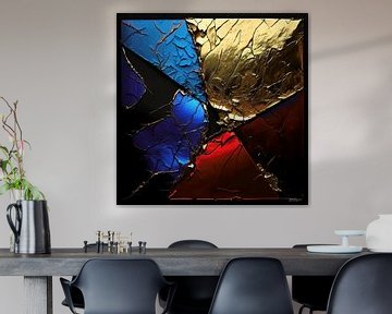 abstract in goud rood en blauw. van Gelissen Artworks