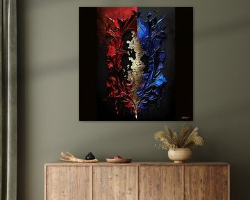 abstract in goud rood en blauw. van Gelissen Artworks