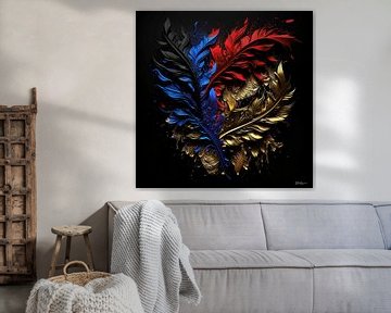 abstract in goud rood en blauw. van Gelissen Artworks