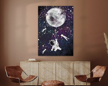 Astronaut met sterren en maan van Debbie van Eck