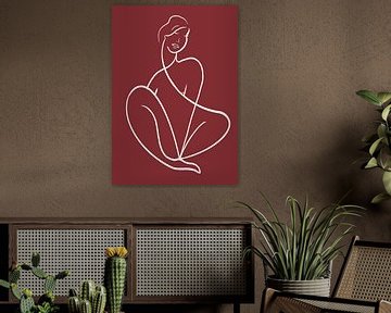 Silhouette van een vrouw poster in warme kleur rood. van Hella Maas