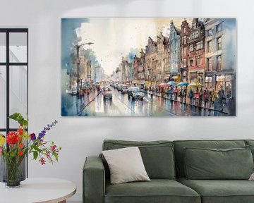 Faire du shopping à Amsterdam sous la pluie sur Tableaux ARTEO