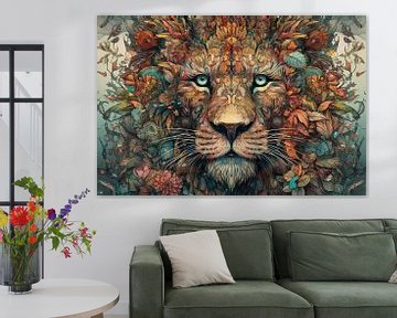 Schilderij  Face The Lion - Modern  Kleurrijke Eyecatcher van ARTEO Schilderijen