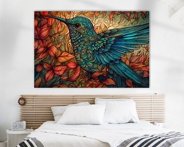 Painting Hummingbird In Colorful Flight - Modern Colourful Eyecatcher by ARTEO Paintings