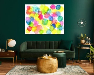 Regenboog Kleurrijke Cirkels Abstract Aquarel Schilderij van Karen Kaspar