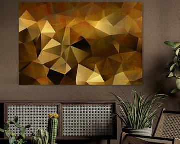 Geometrie in beweging. Modern abstract in goud, bruin, koper.