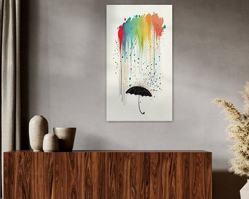 Rainbow Umbrella Painting by Preet Lambon