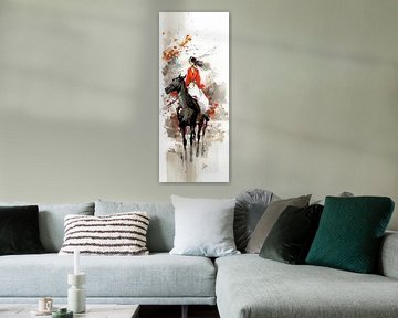 Schilderij Van Een Jonge Vrouw Op Een Wit Aziatisch Paard van Blikvanger Schilderijen