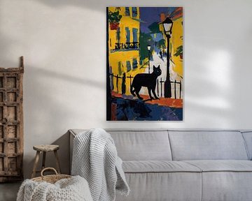 Schilderij Parisian Feline Stroll van Blikvanger Schilderijen