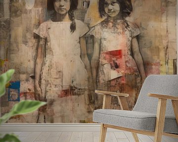 Modern yet vintage collage: portrait of two girls by Carla Van Iersel