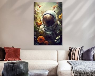 Astronaut omringt door de jungle op een vreemde planeet van Digitale Schilderijen