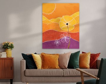 Bloemen in de zon abstract landschap van Tanja Udelhofen