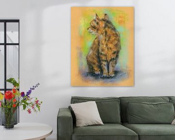 Wachten - Kattenportret in pastelkrijt van Karen Kaspar