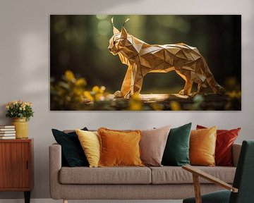 Origami muur canvas: lynx in de wilde natuur van Surreal Media