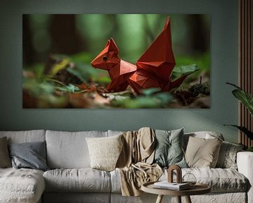 Origami muur canvas: Eekhoorn van Surreal Media