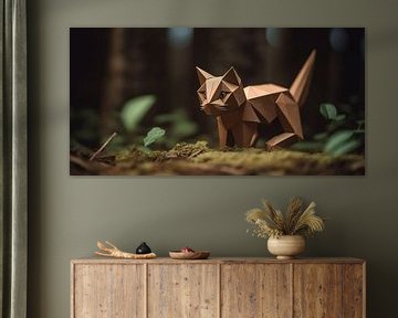 Toile murale en origami : chat de la forêt sur Surreal Media