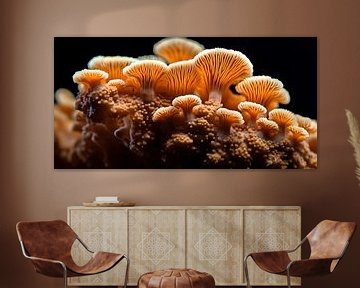 Orange fire coral on rock canvas by Surreal Media