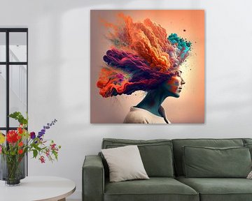 Abstract & Kleurrijk schilderij: Slimme Vrouw van Surreal Media