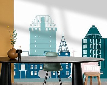 Skyline-Illustration der Stadt Almere in Farbe von Mevrouw Emmer