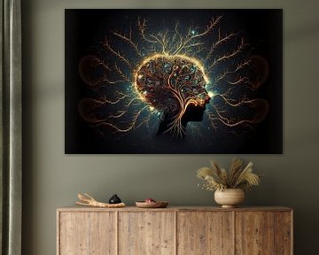 Goldenes Gehirn mit futuristischem Gesicht von Surreal Media