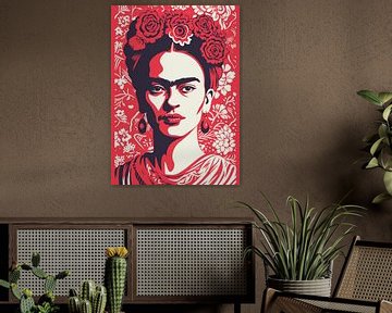 Le visage iconique, "Le pouvoir de Frida" en ocre foncé et noir sur Color Square