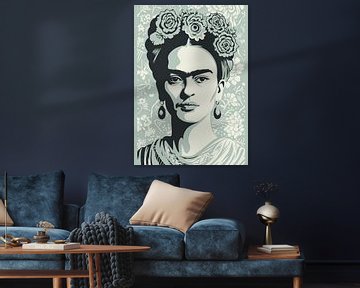 Das ikonische Gesicht, "Fridas Kraft" in grün/blau und schwarz von Color Square