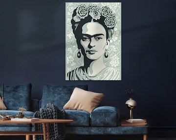 Le visage iconique, "Frida's Power" en vert/bleu et noir