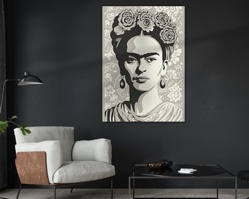 Het Iconische Gezicht, "Frida's Kracht" in beige en zwart van Color Square