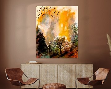 Warmer Skandinavische Herbst Wald Expressionismus von Mad Dog Art