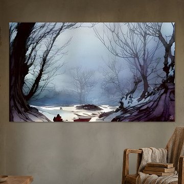 Snow-covered bridge and river