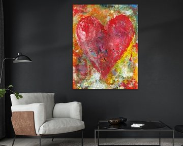 Groot rood hart acrylschilderij van Karen Kaspar