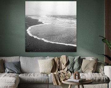 Noordwijkse strand met ruis, filmisch zwart-wit van Yanuschka Fotografie | Noordwijk