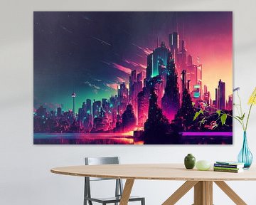 Timelapse in een nachtelijke stad #2, vaporwave, retro-futurisme van Hive Arts Studio