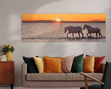 Romantische paarden in de zee (Camargue) van Kris Hermans