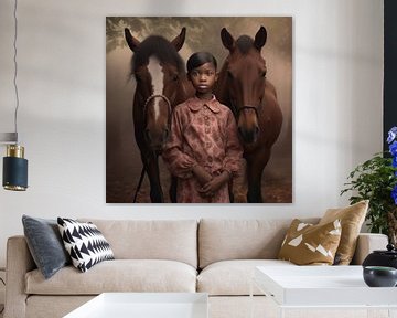 Fine art portret "Me and my horses" van Carla Van Iersel