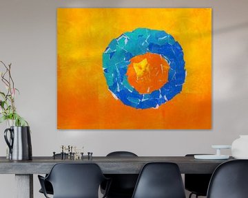 Orange in a blue bowl collage by Karen Kaspar