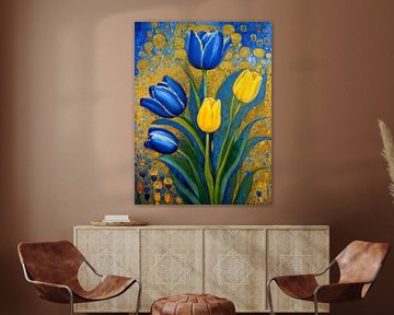 Tulpen in Blauw en Goud van Retrotimes
